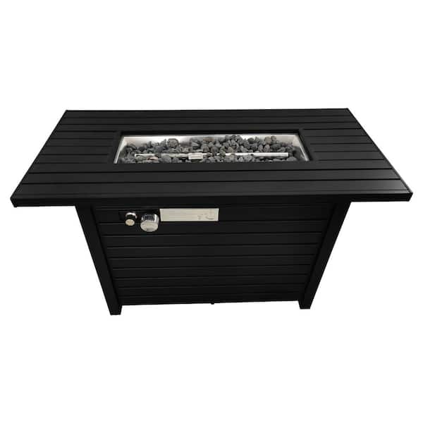 Mondawe 42 in. 50,000 BTU Rectangle Steel Outdoor Propane Gas Fire Pit Table in Black with Lid
