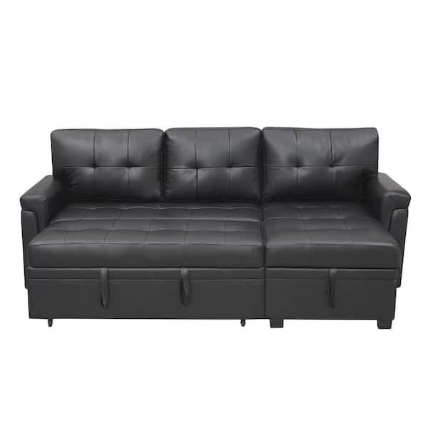 MAYKOOSH 84 in. Square Arm 1-Piece Air Leather L-Shaped Sectional Sofa in. Black with Chaise