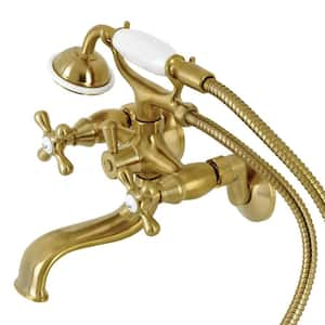 Kingston 2-Handle Wall-Mount Clawfoot Tub Faucets with Handshower in Brushed Brass