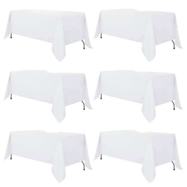 70 in. W x 120 in. L Nature Fabric Reusable and Washable Table Clothes, Table Covers for Wedding, Party, White (6-Pack)