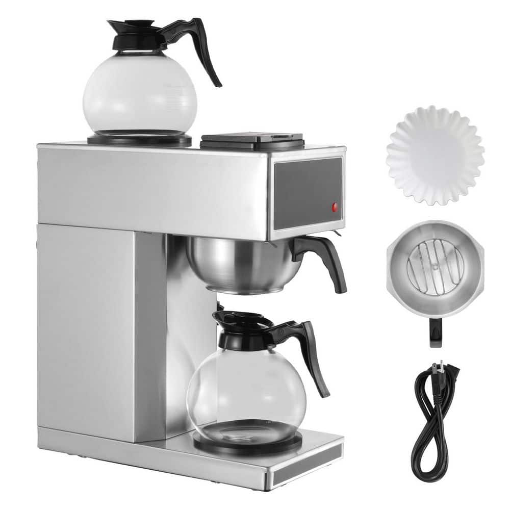 Commercial Drip Coffee Maker 12-Cups Coffee-Maker Machine 2-Glass Carafes 2-Decanter Warmer Plates Stainless Steel
