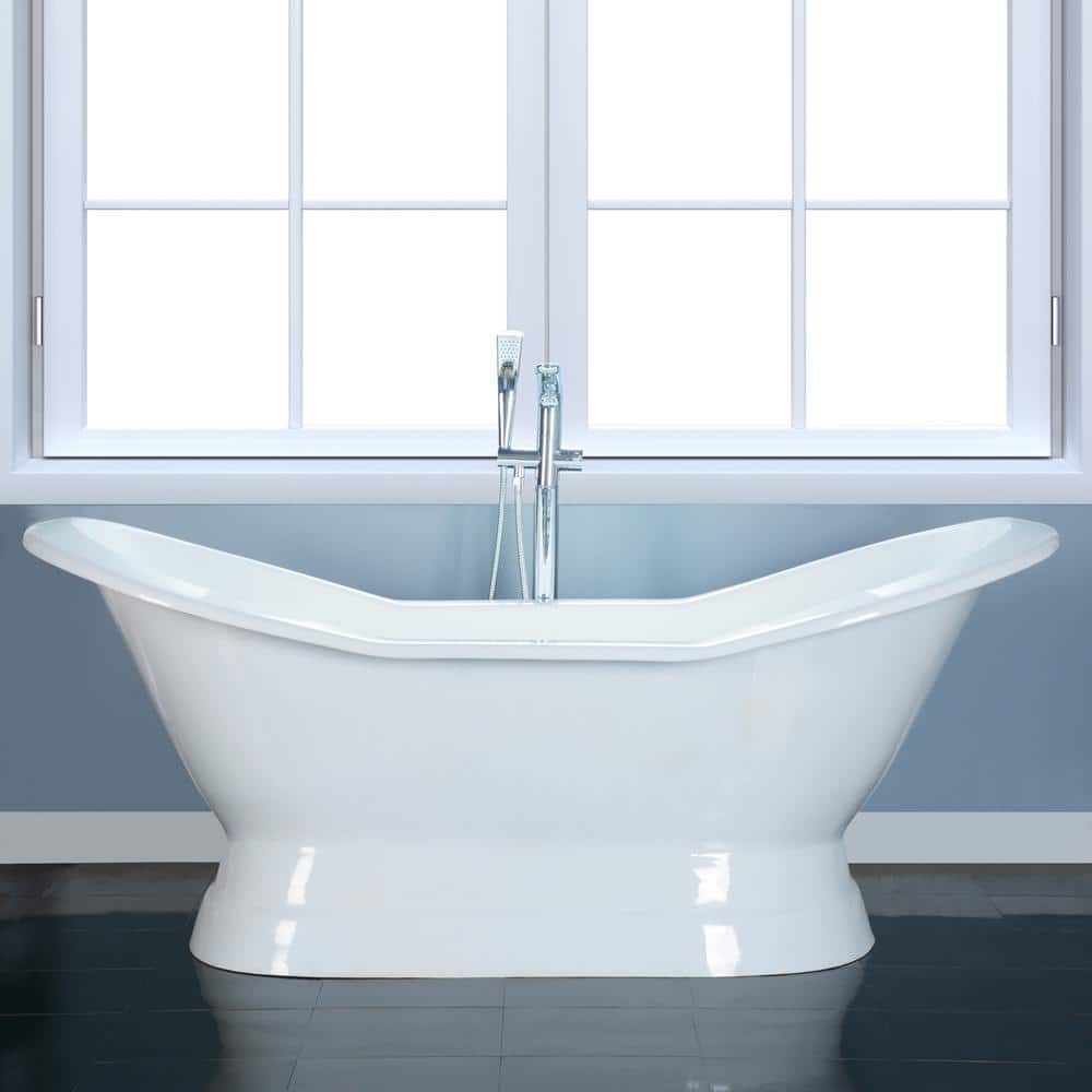 Oxnard 72" White Cast Iron Double Slipper Pedestal Tub
