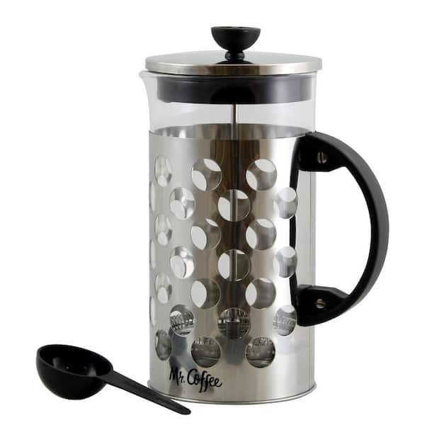 Mr. Coffee Polka Dot Brew 4-Cup Silver Coffee Press with Scoop