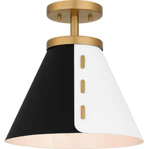 Trette 12 in. 1-Light Brushed Weathered Brass Semi-Flush Mount