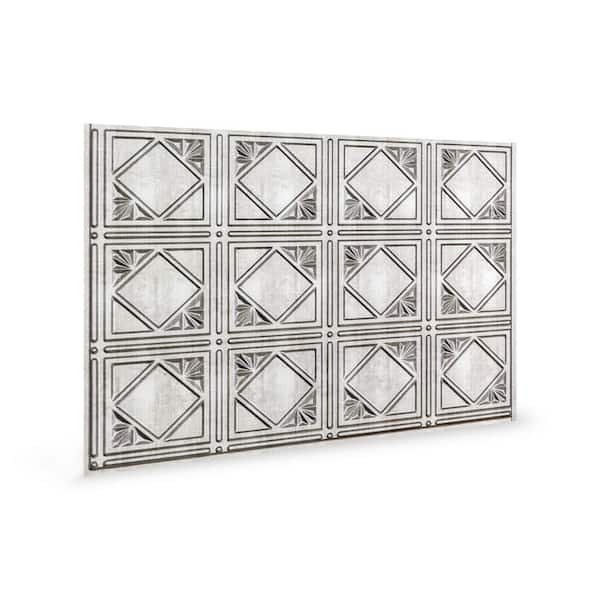 INNOVERA DECOR BY PALRAM 24.3 in. x 18.5 in. Artnouvo Decorative 3D PVC Backsplash Panels in Crosshatch Silver (12-Pieces)