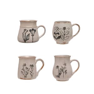 15 oz. Cream Beige Stoneware Beverage Mugs with Reactive Glaze (Set of 4)