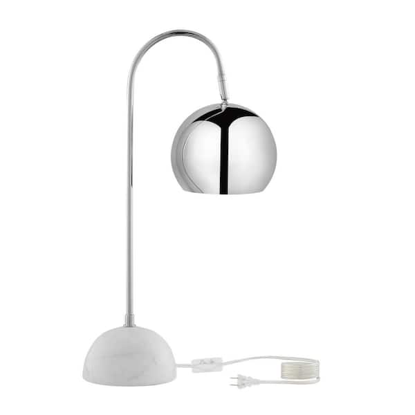HomeRoots 24 in. Silver Metallic Modern Integrated LED Bedside Table Lamp with Silver Metallic Metal Shade