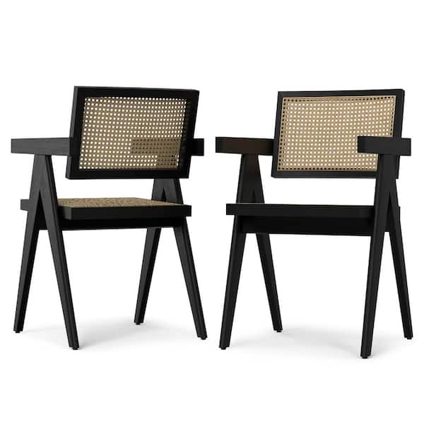 Simpli Home Regina Contemporary Dining Armchair (Set of 2) in Black