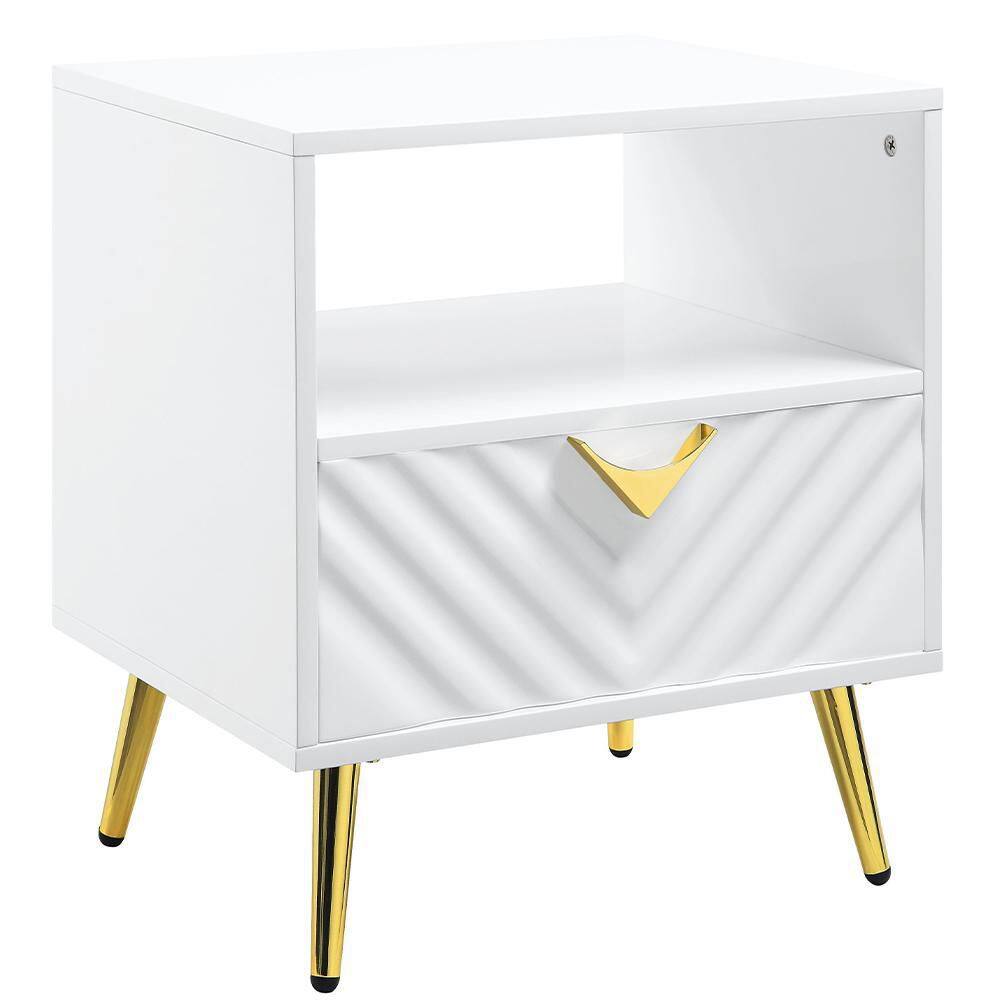 Acme Furniture Gaines 20 in. White High Gloss Rectangle Wood End Table