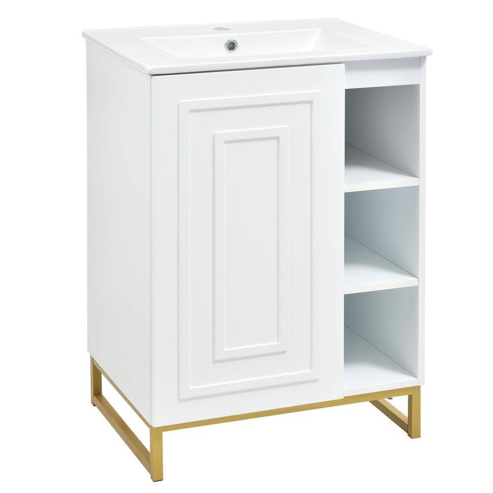24 in. W x 18 in. D x 34 in. H Single Sink Freestanding Bath Vanity in Whit