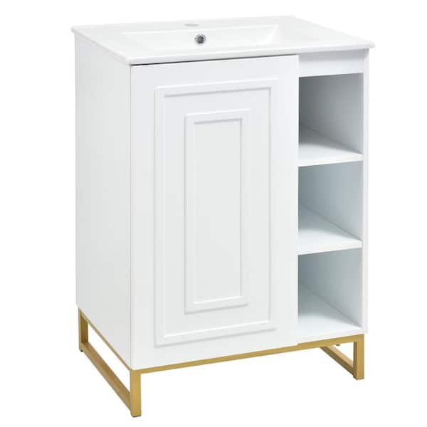 Unbranded 24 in. W x 18 in. D x 34 in. H Single Sink Freestanding Bath Vanity in White with White Ceramic Top