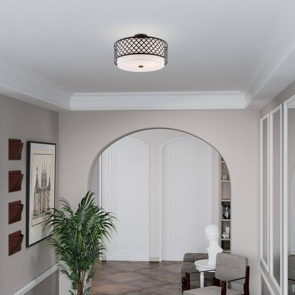 Arabesque English Bronze Drum Semi-Flush Mount Light