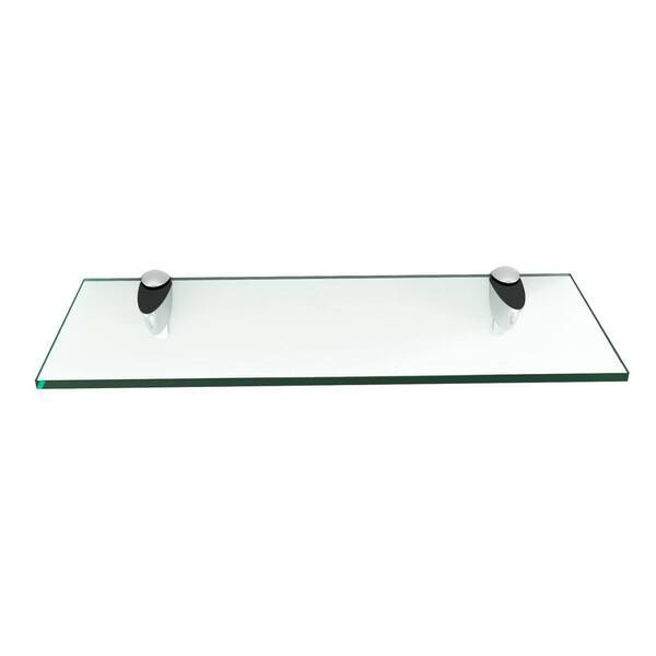 Fab Glass and Mirror 48 in. L x 0.37 in. H x 12 in. W Floating Wall Mount Clear Tempered Glass Rectangular Shelf in Chrome Brackets
