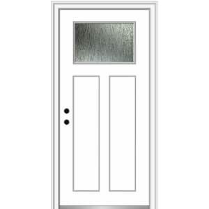32 in. x 80 in. Right-Hand/Inswing Rain Glass Brilliant White Fiberglass Prehung Front Door on 4-9/16 in. Frame