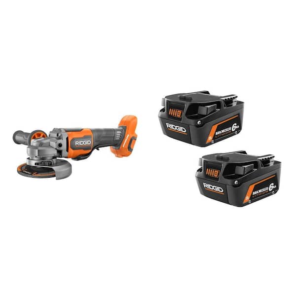 18V 6.0 Ah MAX Output Lithium-Ion Batteries (2-Pack) with 18V Brushless Cordless 4-1/2" Paddle Switch Angle Grinder