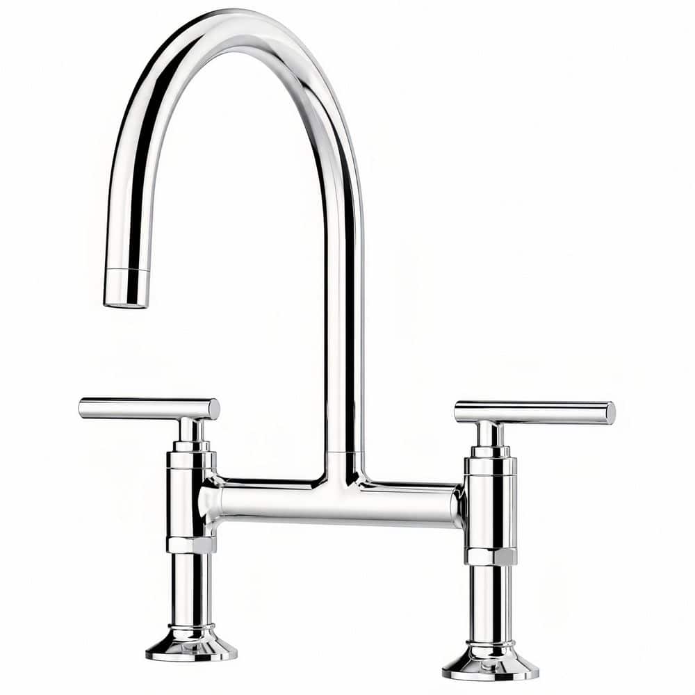 Double-Handle Bridge Kitchen Faucet with 360° Swivel Spout and Solid Brass Construction in Polished Chrome price history on PriceWatchPro