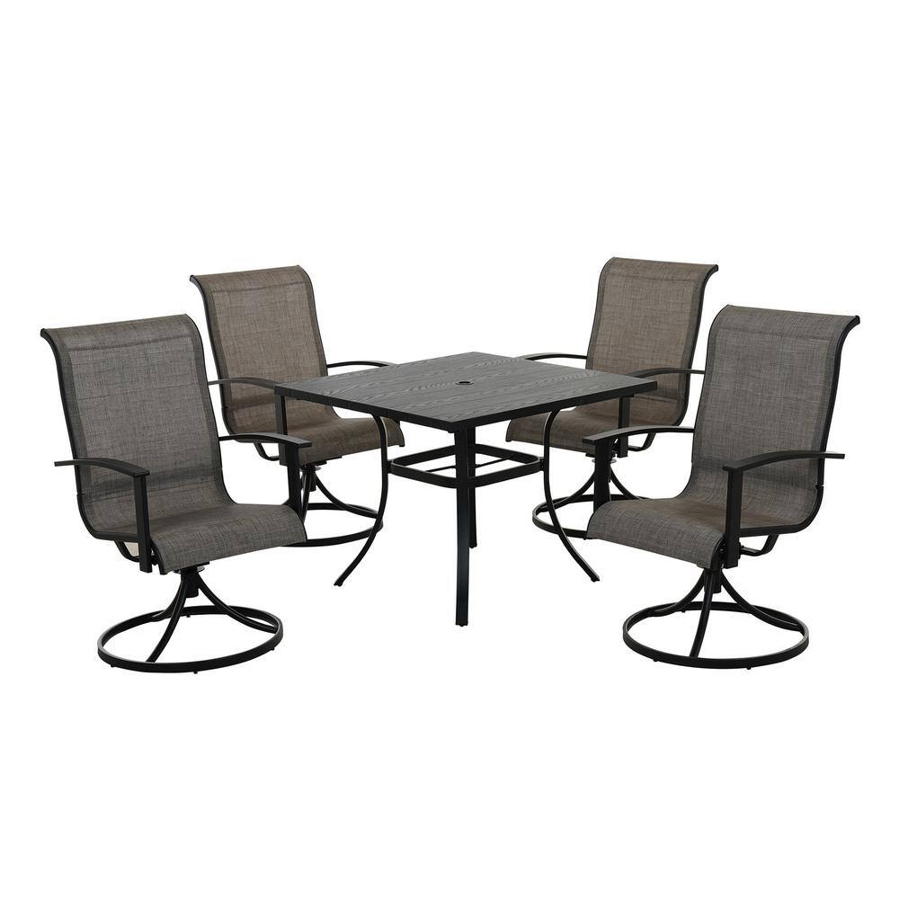 Clihome 5-Piece Gray Iron Removable Teslin Swivel Chair And Table ...