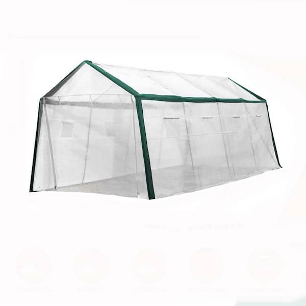 Zeus & Ruta 240 in. W x 120 in. D x 96 in. H A-Shape Top Outdoor Greenhouse with Transparent Cover with 8 Roll-Up Side Windows