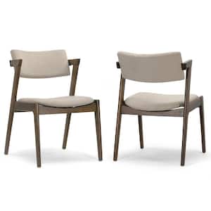 Auden Retro Modern Dark Brown Wood Wing Chair with Beige Fabric Seat (Set of 2)