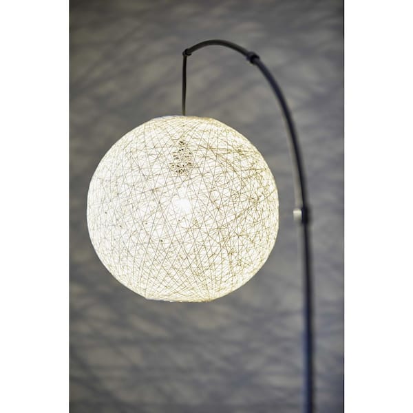 Floor Lamp With Bronze Metal Arc And Groovy Rattan String Ball Shade Floor Lamp With Bronze Metal Arc And Groovy Rattan String Ball Shade