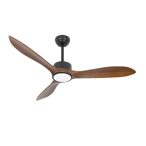 TAIFOND 52 in. LED Indoor Outdoor Matte Black and Mahogany Finished Ceiling Fan with 1-Light and Remote Control