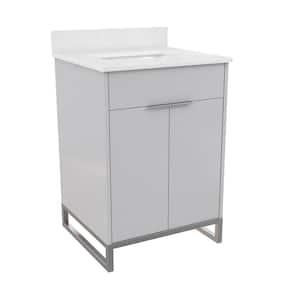 Leona 24 in. W x 22 in. D x 38 in. H Single Sink Bath Vanity in Gray with White Engineered Stone Composite Top