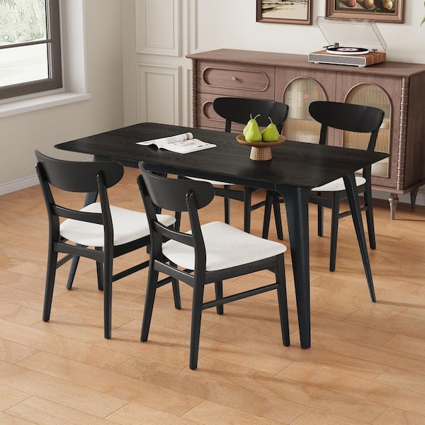 Banes Modern 5-Piece Rectangular Light Beige+Black Wood Tone Top Dining Room Set with Upholstered Chairs (Seats 4)