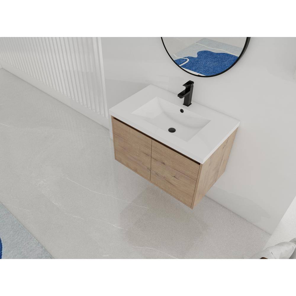 Natural Wood Brown Wall-Mount Vanity with White Gel-Coat Top