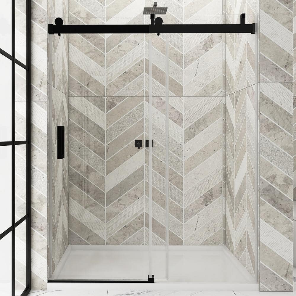 72'' Matte Black Frameless Sliding Shower Door with Clear Glass