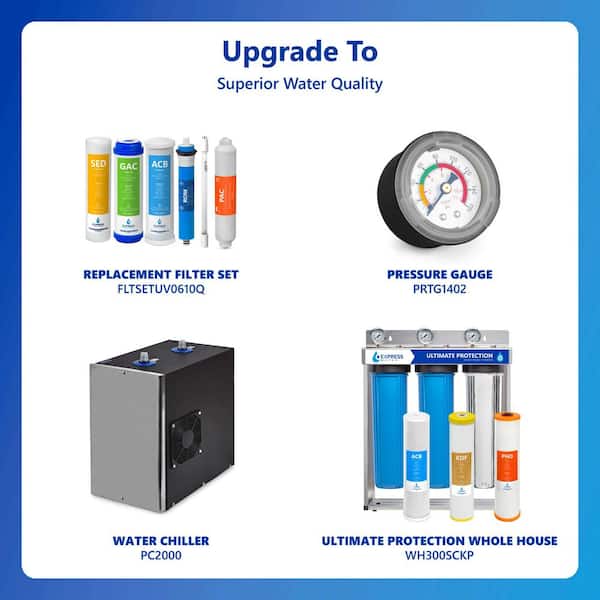 Ultraviolet Under Sink Reverse Osmosis Water Filtration - 6 Stage UV Sterilizer - Faucet and Tank - 100 GPD w/ Gauge