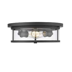 Savannah 13.75 in. 2-Light Bronze Flush Mount with Clear Shade