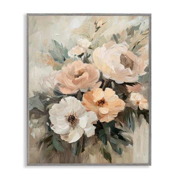 Stupell Industries Brushed Spring Bouquet by Petal Prints Design Gray Framed Nature Giclee Art Print 30 in. x 24 in.