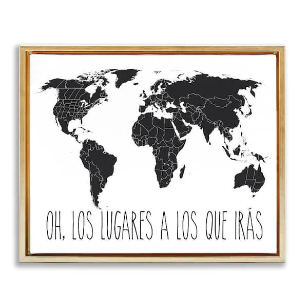 Stupell Industries Places to Go Translation by Lettered and Lined Gold Floater Frame Typography Graphic Art Print 17 in. x 21 in.