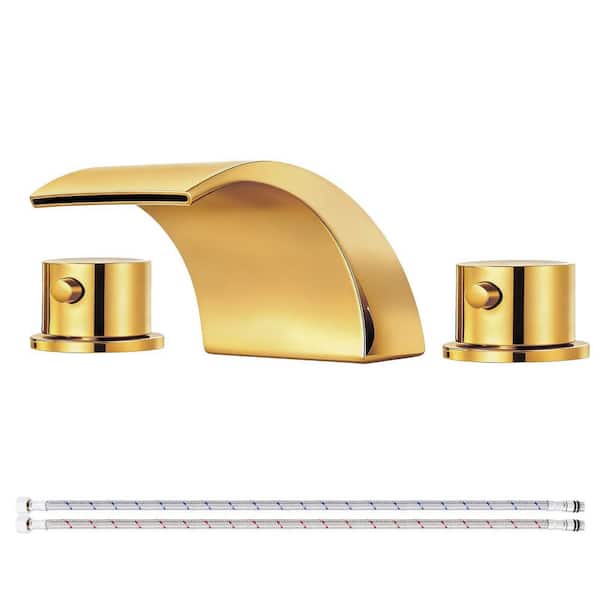 Double Handles 8 in. Widespread Bathroom Faucet 3-Hole Sink Faucet in Polished Gold