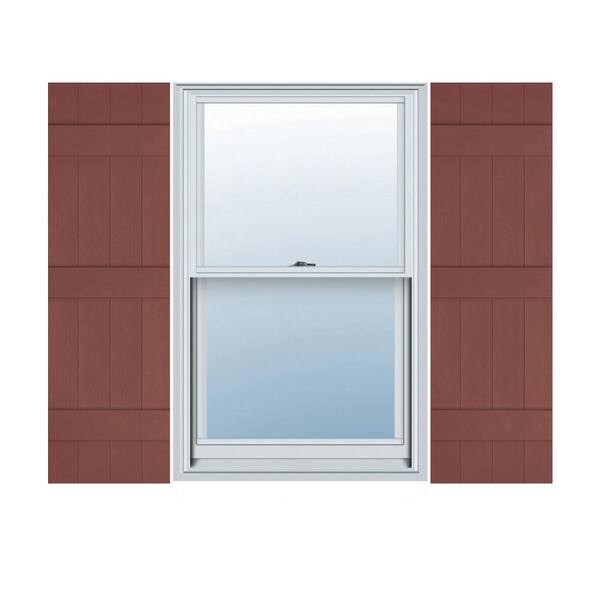 Ekena Millwork 14 in. x 76 in. Lifetime Vinyl Custom Four Board Joined Board and Batten Shutters Pair Burgundy Red