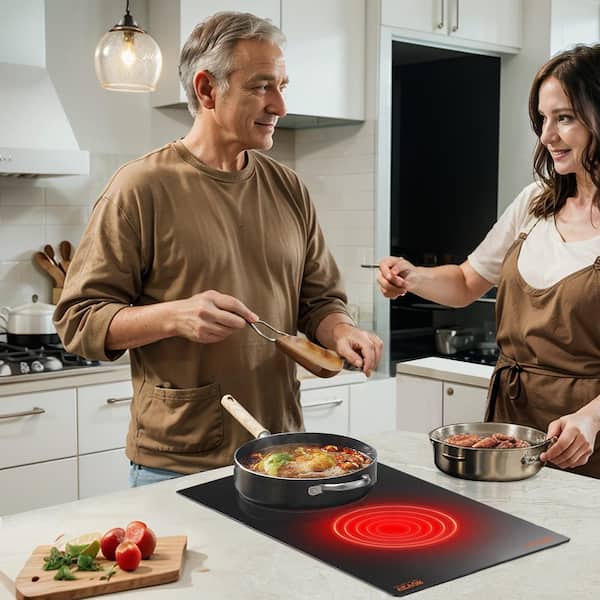 Electric Cooktop 12 in. 2 Burners Built-in Electric Stove Top 1800W Ceramic Top Radiant Cooktop with Glass Panel