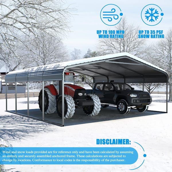 Carport Steel Car Canopy and Shelter, Gray 20 ft. W x 20 ft. D