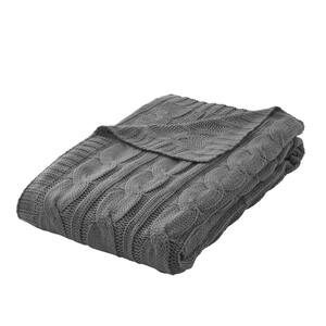 Charcoal Gray Chunky Cable Knit Throw Blanket