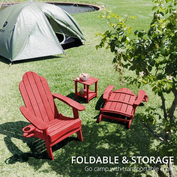 LUE BONA Red Folding Adirondack Chair Weather Resistant Plastic