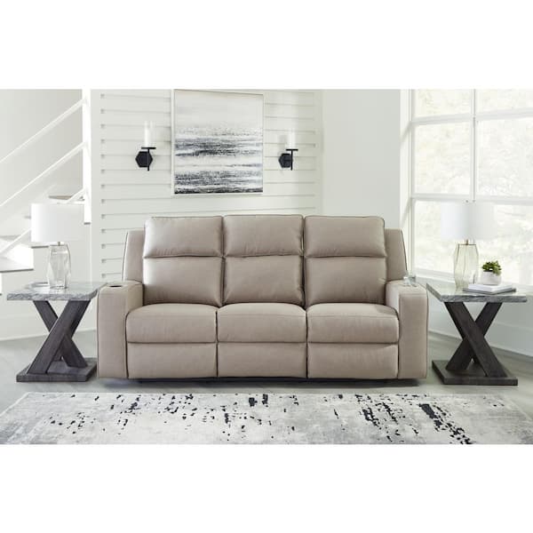 Lavenhorne 87 in. Square Arm Faux Leather Rectangle Reclining Sofa with Cup Holders and USB Ports in Gray