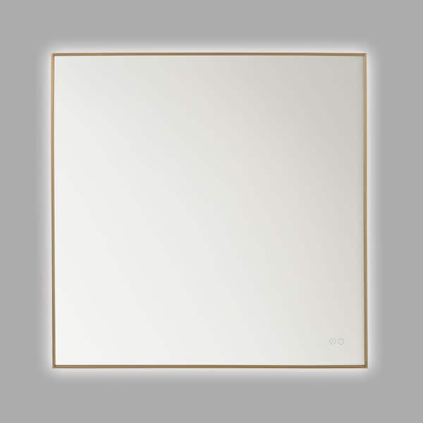 Cadre 36 in. x 36 in. Satin Brass Integrated LED Illuminated Dimmable Vanity Light Mirror