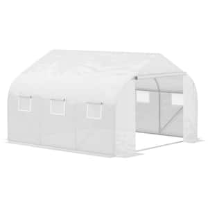 11 ft. W x 10 ft. D x 7 ft. H Walk-in Greenhouse, Tunnel Green House with Roll-up Windows, Zippered Door, PE Cover