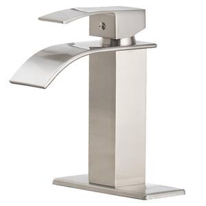 Waterfall Single Hole Single-Handle Low-Arc Bathroom Faucet With Supply Line in Brushed Nickel