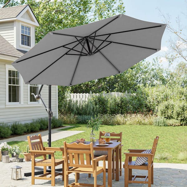SANLUCE 10 ft. Cantilever Patio Umbrella With Easy Adjustment, Solution-Dyed Fabric, 8 Ribs for Backyard, Poolside in Gray CZ-JU-34G SANLUCE 10 ft. Cantilever Patio Umbrella With Easy Adjustment, Solution-Dyed Fabric, 8 Ribs for Backyard, Poolside in Gray CZ-JU-34G