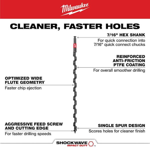 Milwaukee 1-1/8 in. x 24 in. Shockwave Lineman's Impact Auger Bit