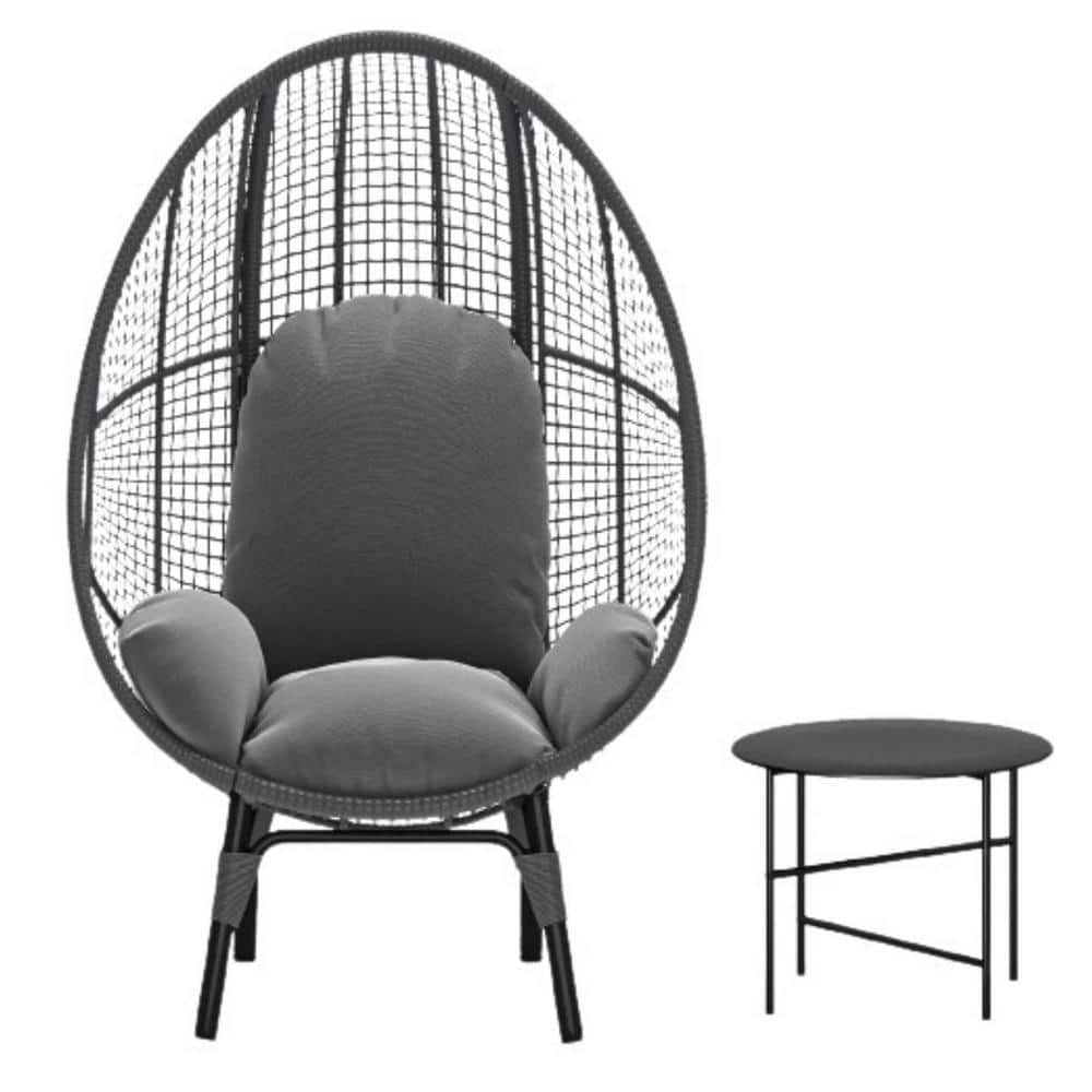 ITOPFOX Gray Patio Wicker Egg Outdoor Rattan Lounge Chair with Cushion