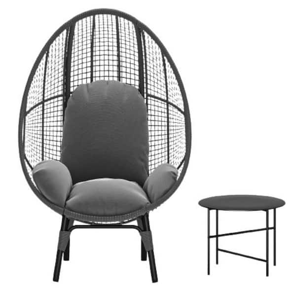 ITOPFOX Gray Patio Wicker Egg Outdoor Rattan Lounge Chair with Cushion Guard Gray Cushions and Side Table