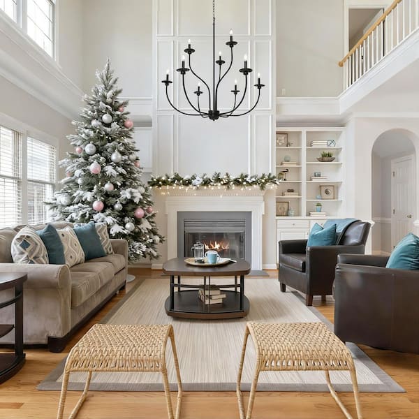 39.4 in. Black Tiered Candlestick Chandelier Modern 9-Light Classic Large Dining Hanging Ceiling Light with 96 in. Chain