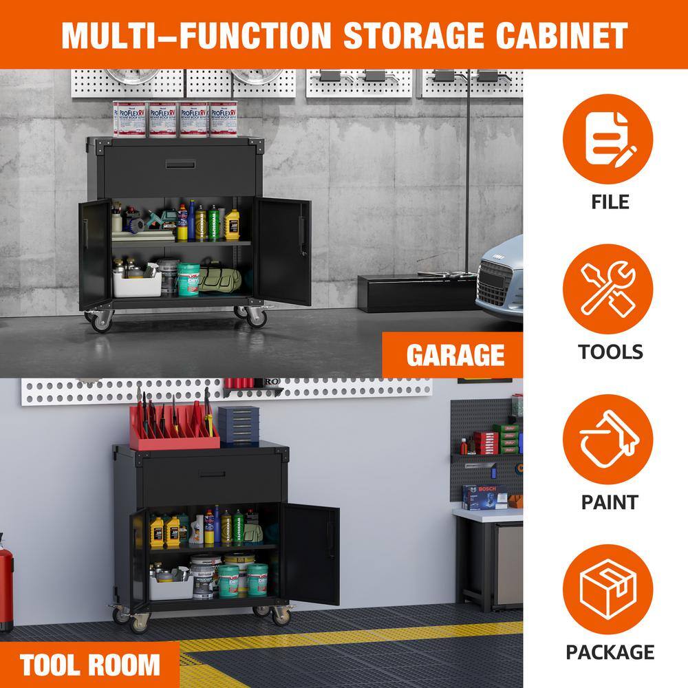 Black Steel Freestanding Lockable Cabinet with Adjustable Shelving