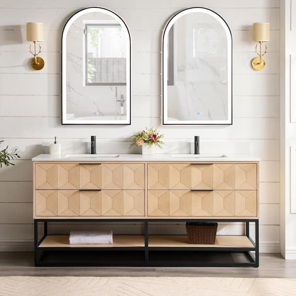 ROSWELL Milagro 72 in. W x 22 in. D x 33.8 in. H Double Sink Bath Vanity in Washed Ash Grey with White Qt. Stone Top